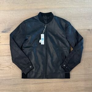 Men's Black Leather Bomber Jacket